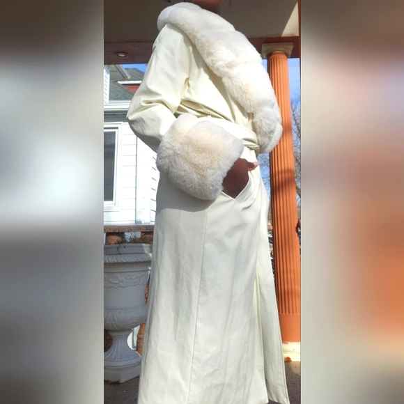 Stone Faux Leather Faux Fur Trench Coat - Picture 4 of 6